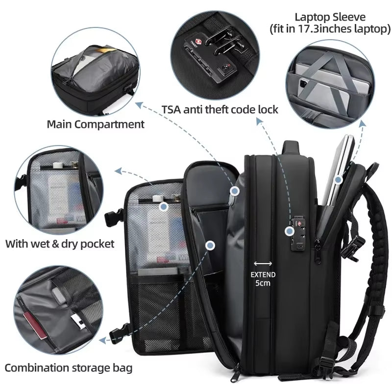 Ultimate Men's Travel Backpack: Vacuum Compression Design for 17-Inch Laptops - Perfect for School, Hiking, and Business with Spacious 36-55 L Capacity