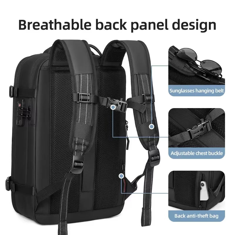 Ultimate Men's Travel Backpack: Vacuum Compression Design for 17-Inch Laptops - Perfect for School, Hiking, and Business with Spacious 36-55 L Capacity